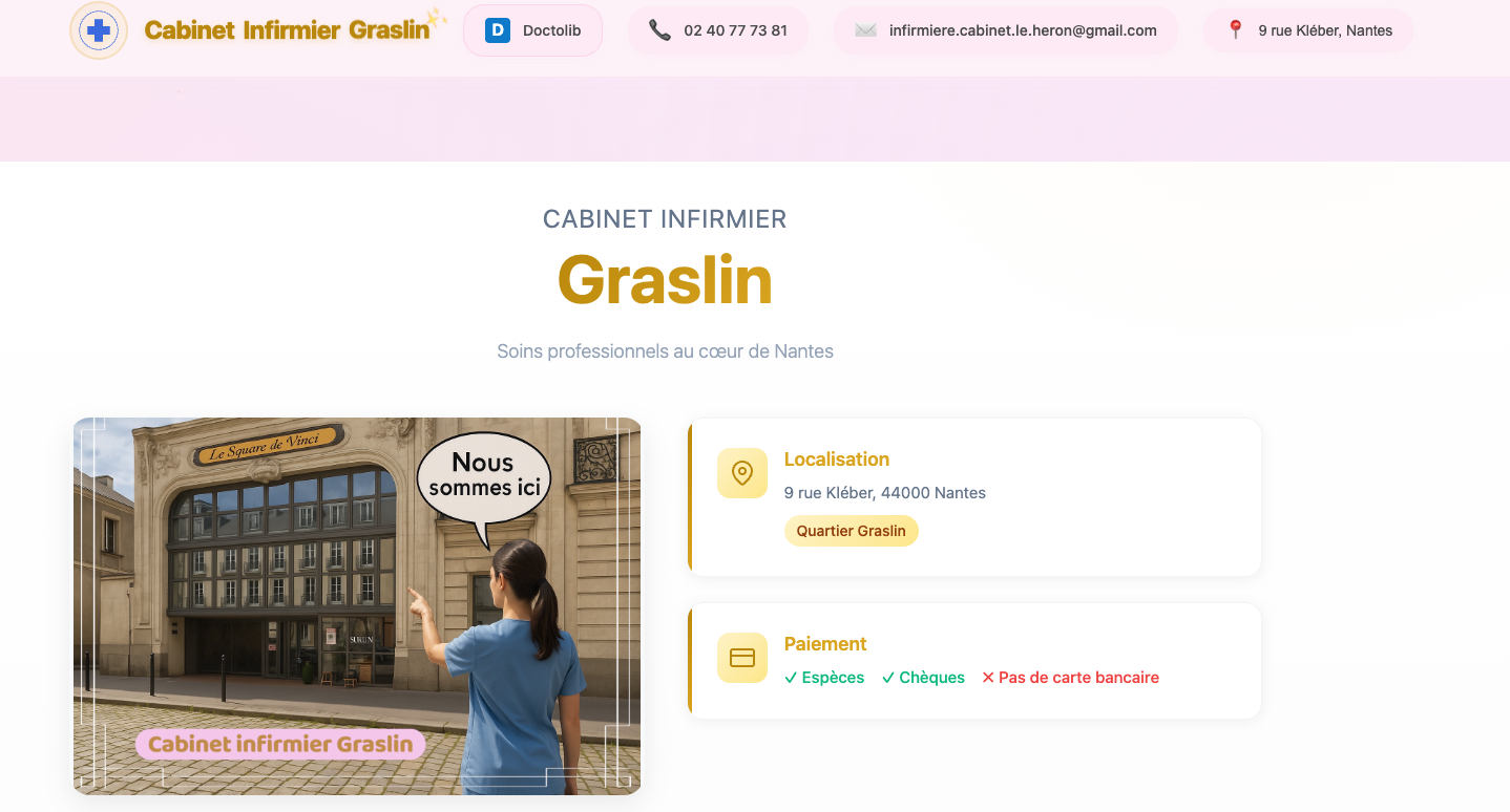 Capture d'écran de Cabinet Infirmier Graslin — Site vitrine pour cabinet infirmier libéral à Nantes