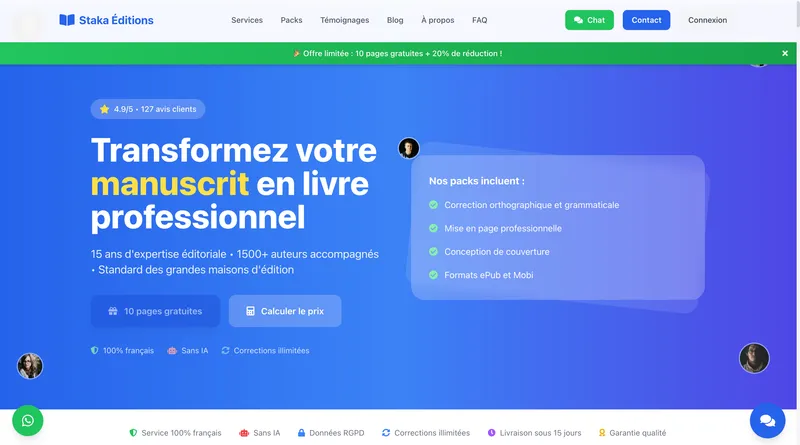 Capture d'écran de Staka Livres : Plateforme de correction et d'édition de manuscrits
